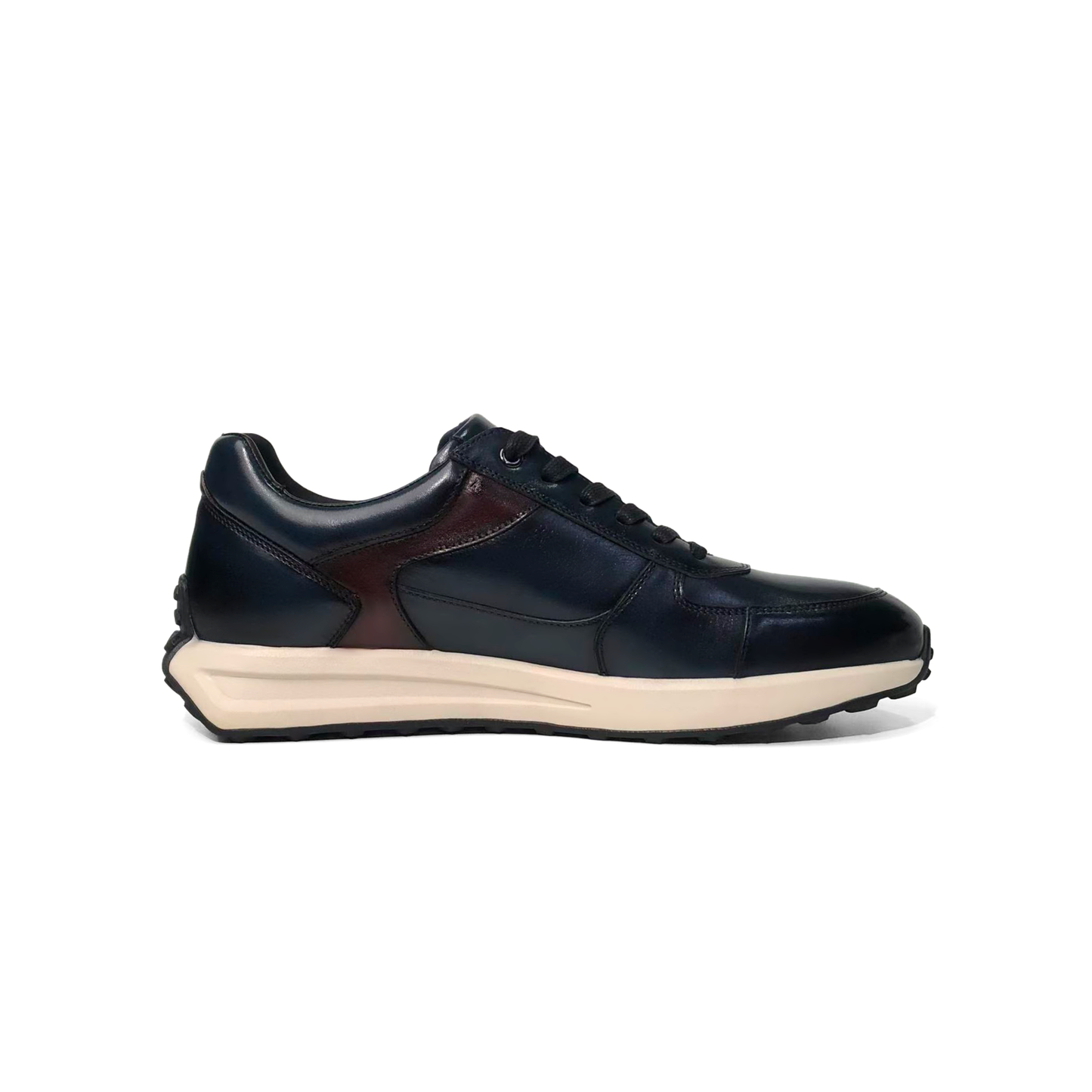 LAILE Two-Tone Burnished Leather Side Zip Wedge Retro Trainers