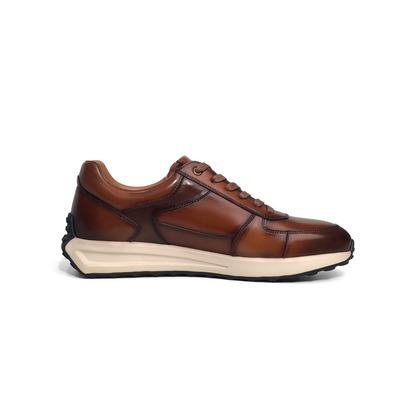 LAILE Two-Tone Burnished Leather Side Zip Wedge Retro Trainers