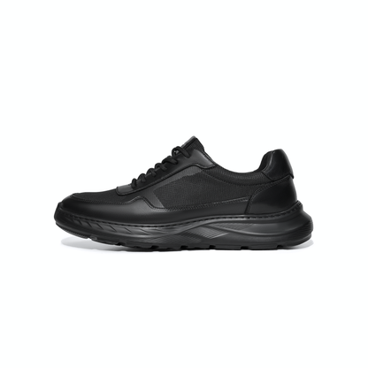 LAILE Black Warrior Casual Men's Leather Shoes, Genuine Leather and Mesh, Breathable, Comfortable, Thick Sole, Versatile