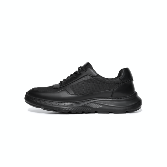 LAILE Black Warrior Casual Men's Leather Shoes, Genuine Leather and Mesh, Breathable, Comfortable, Thick Sole, Versatile