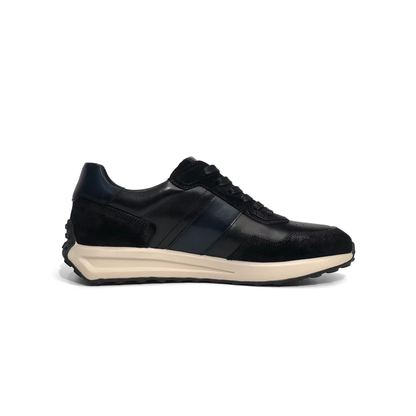 LAILE Mixed Matte Nubuck & Polished Leather Sloped Wedge Retro Trainers