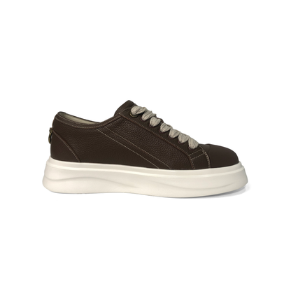 LAILE Pebble Grain Leather Contrast Shell Toe Platform Skate Sneakers