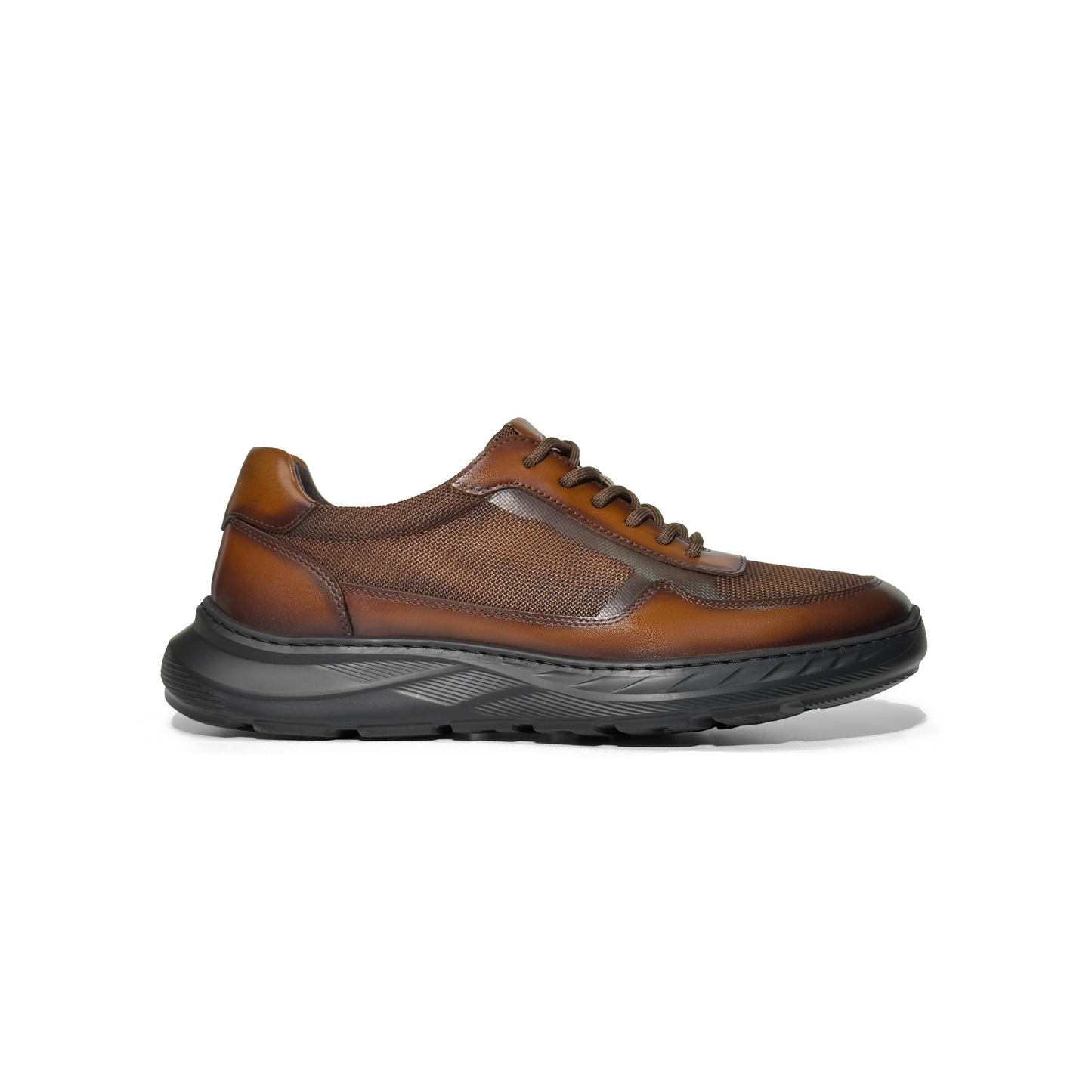 LAILE Black Warrior Casual Men's Leather Shoes, Genuine Leather and Mesh, Breathable, Comfortable, Thick Sole, Versatile