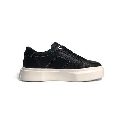 LAILE Pebble Grain Leather & Woven Fabric Hybrid Platform Skate Sneakers