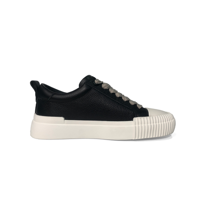 LAILE Pebble Grain Leather Ribbed Shell Toe Platform Skate Sneakers
