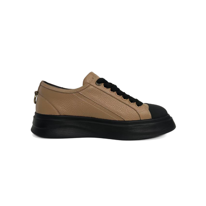 LAILE Pebble Grain Leather Contrast Shell Toe Platform Skate Sneakers
