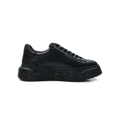 LAILE Full Grain Polished Leather Wavy Sculpted Platform Skate Sneakers