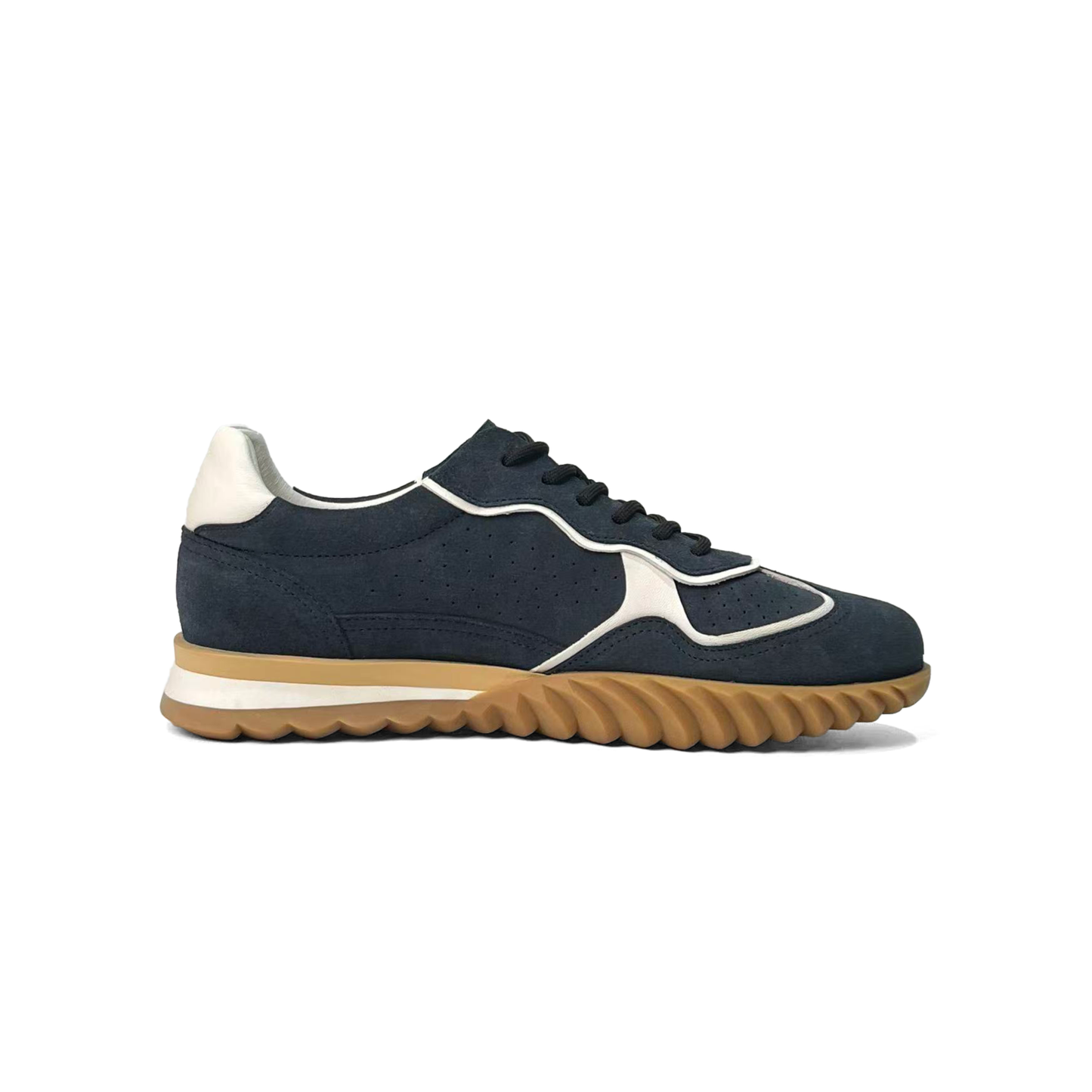 LAILE Contrast White Trim Perforated Suede Wave Gum Sole Retro Trainers