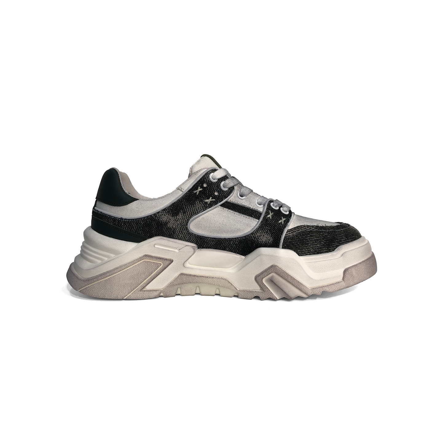 LAILE Two-Tone Canvas Leather Chunky Geometric Platform Skate Sneakers