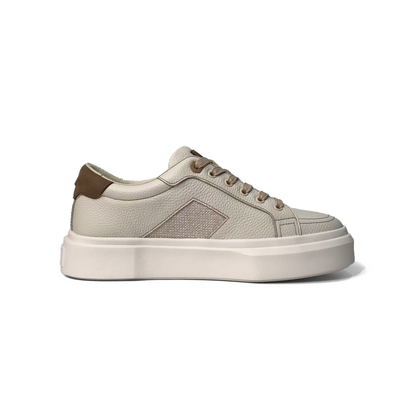 LAILE Pebble Grain Leather & Woven Fabric Hybrid Platform Skate Sneakers