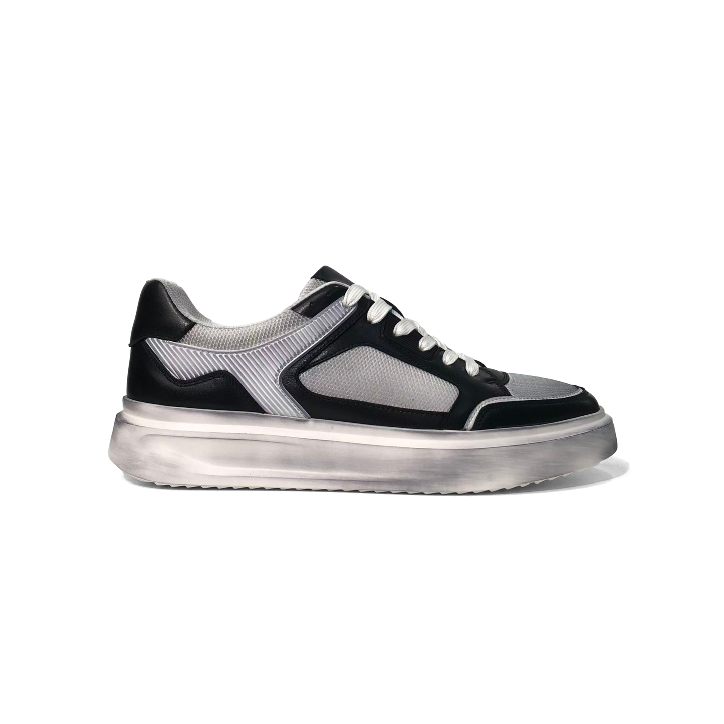 LAILE Mixed Mesh & Smooth Leather Platform Skate Sneakers
