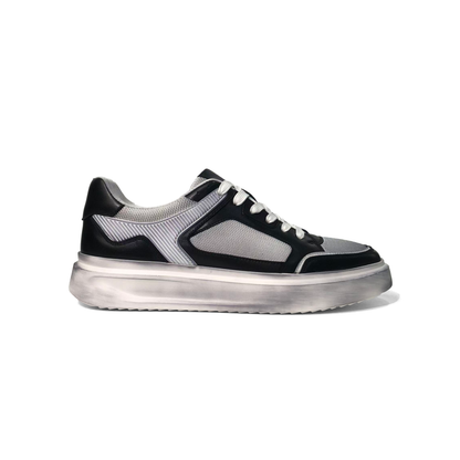 LAILE Mixed Mesh & Smooth Leather Platform Skate Sneakers