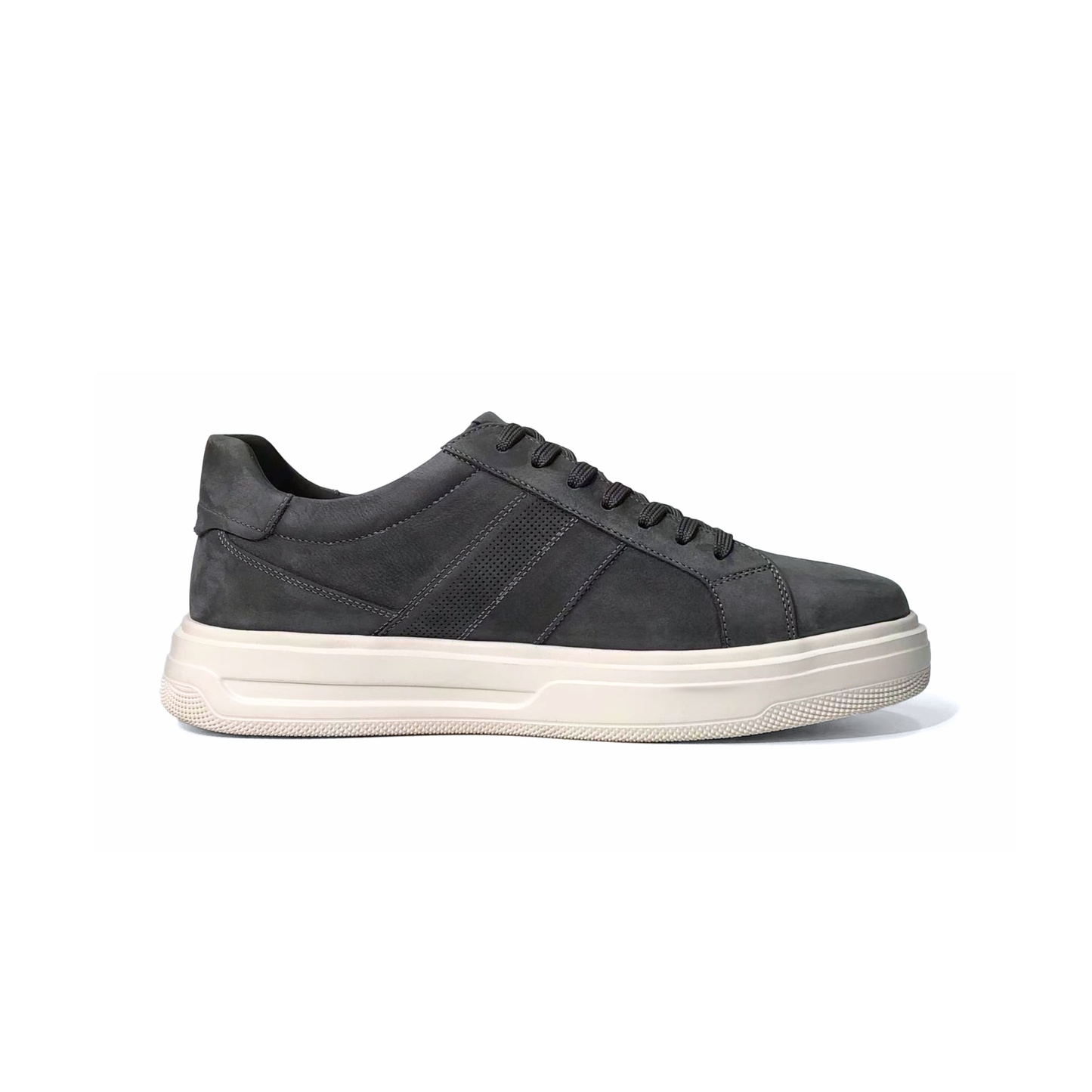 LAILE Matte Nubuck Perforated Stripe Platform Skate Sneakers