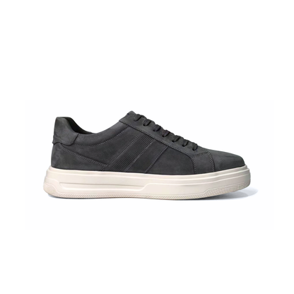 LAILE Matte Nubuck Perforated Stripe Platform Skate Sneakers