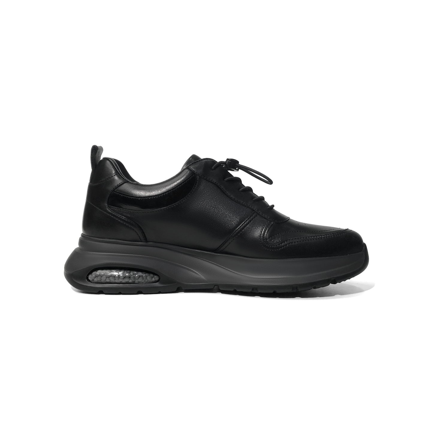LAILE Black Full Grain Leather Air Cushion Platform Sneakers