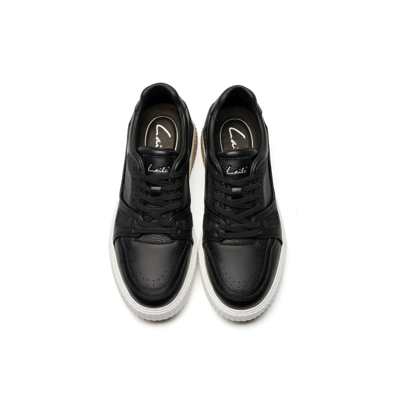 LAILE RetroCraft Leather Low-Top Sneakers for Men – Minimalist Design, Soft Comfort, Everyday Versatility
