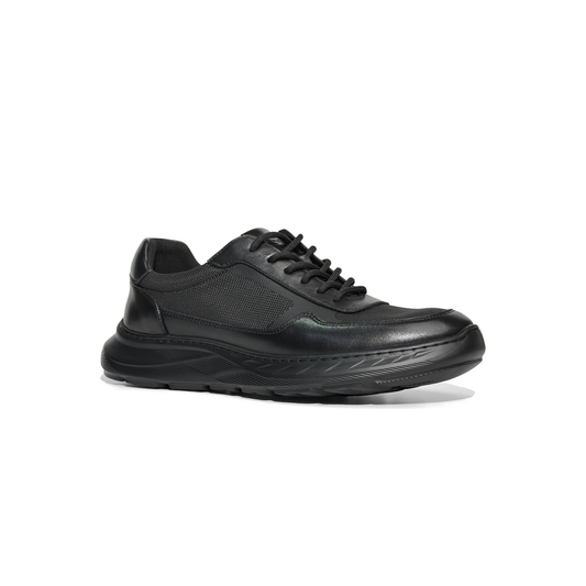 LAILE Black Warrior Casual Men's Leather Shoes, Genuine Leather and Mesh, Breathable, Comfortable, Thick Sole, Versatile