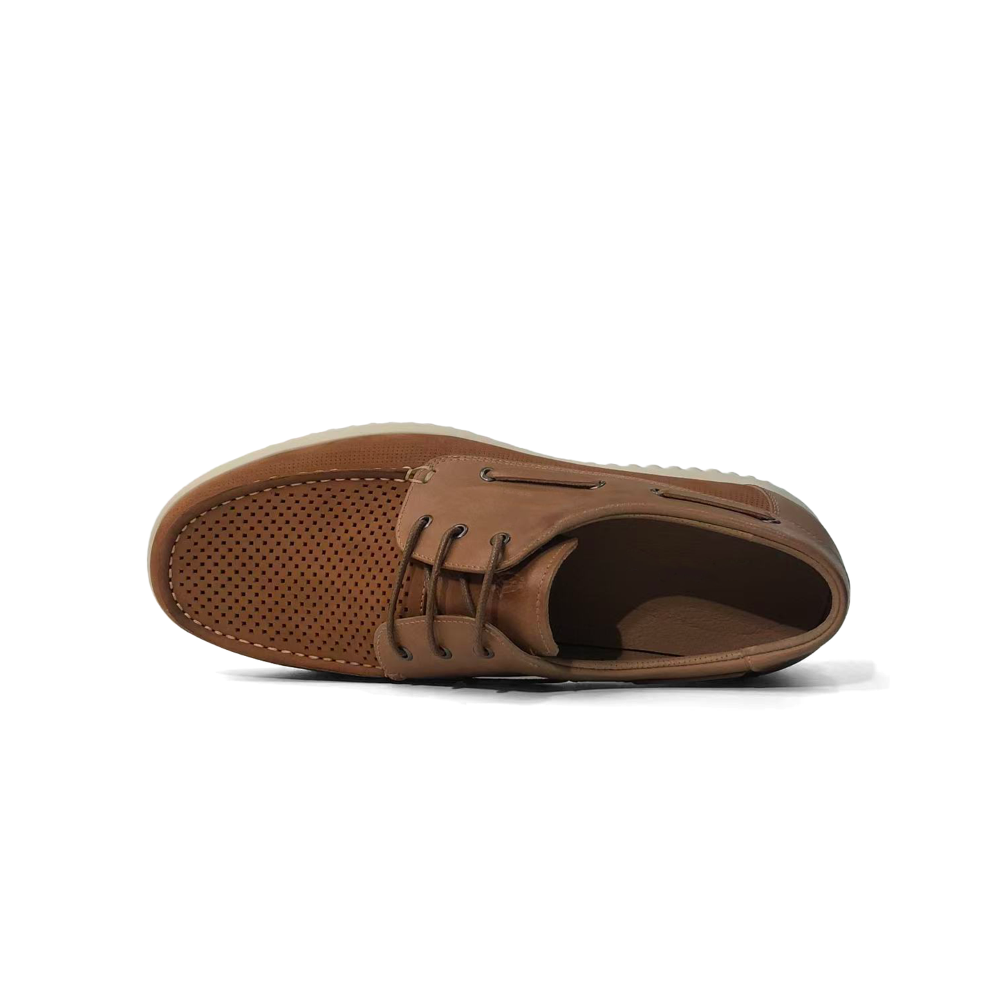 LAILE Micro Perforated Full Grain Leather Moc Toe Boat Shoes