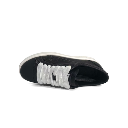 LAILE Pebble Grain Leather Contrast Shell Toe Platform Skate Sneakers
