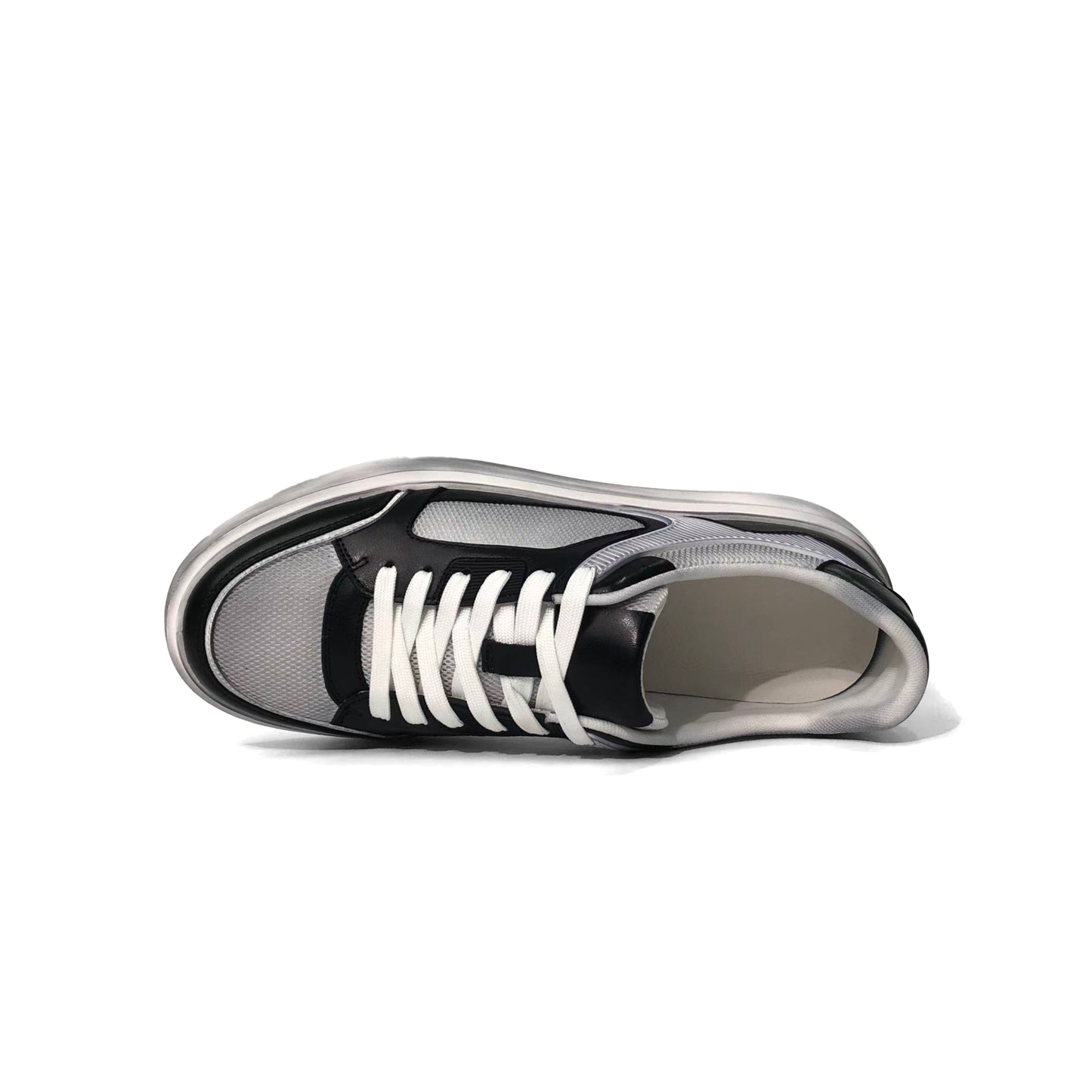 LAILE Mixed Mesh & Smooth Leather Platform Skate Sneakers