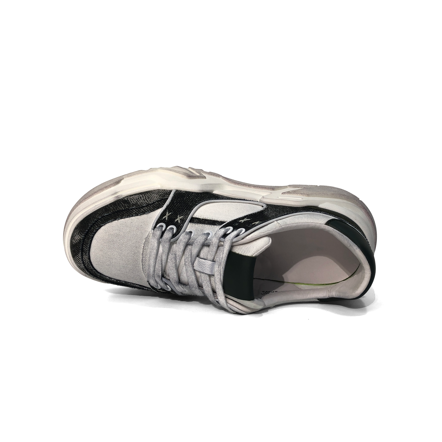 LAILE Two-Tone Canvas Leather Chunky Geometric Platform Skate Sneakers