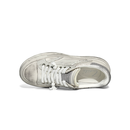 LAILE Vintage Distressed Cracked Leather  Hybrid Platform Skate Sneakers