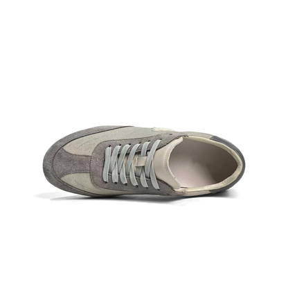 LAILE Dual Tone Suede & Woven Canvas Flat Gum Sole Retro Trainers