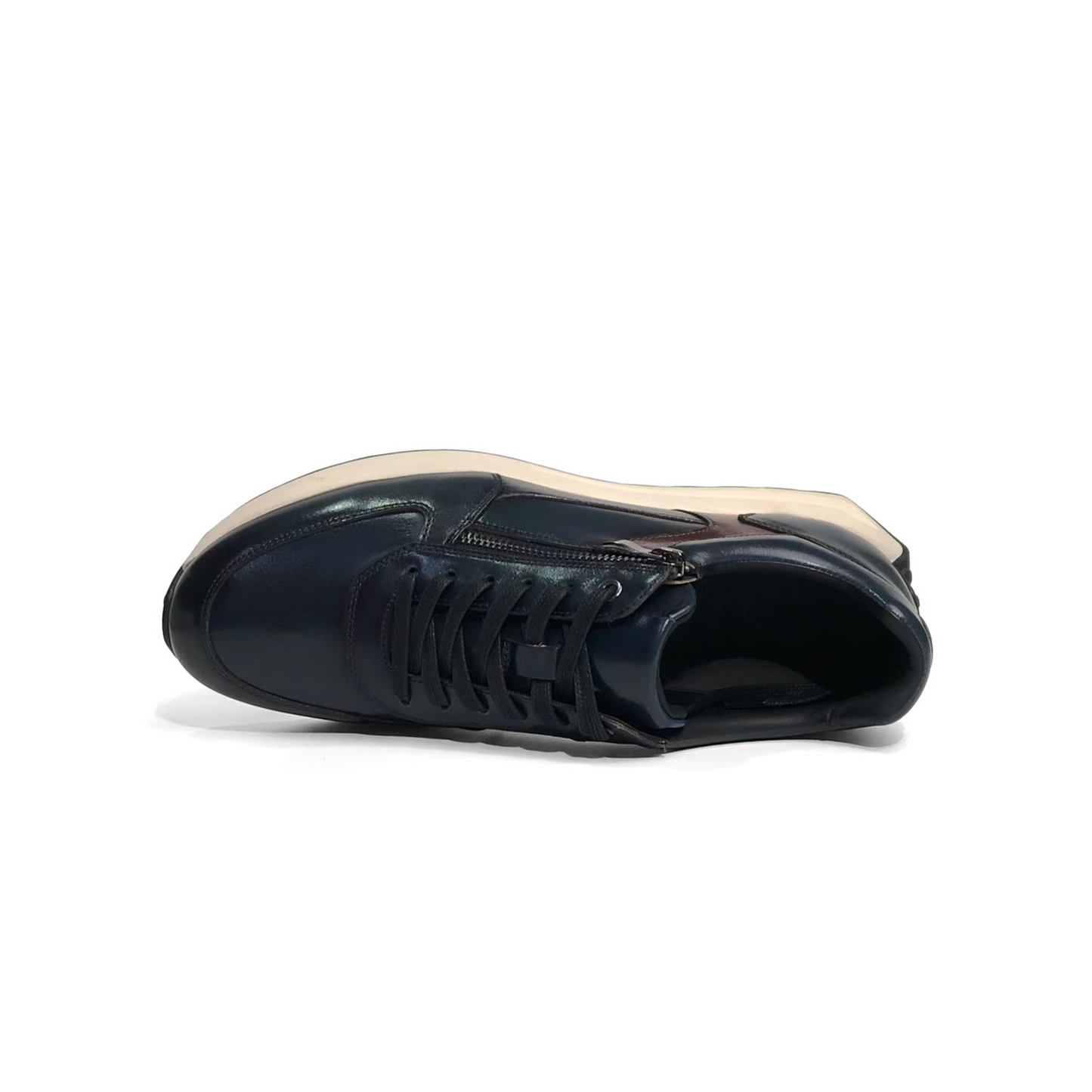 LAILE Two-Tone Burnished Leather Side Zip Wedge Retro Trainers