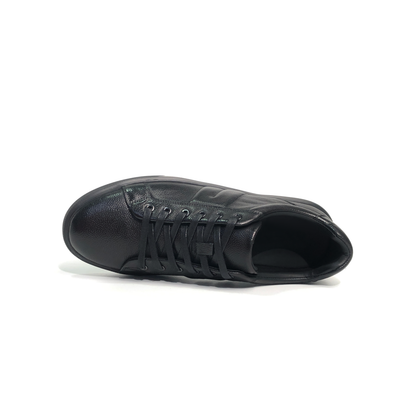 LAILE Natural Pebble Grain Leather Geometric Embossed Strap Platform Business Sneakers