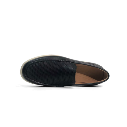 LAILE Dual Texture Perforated Penny Slip-On Loafers