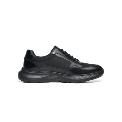 LAILE Black Warrior Casual Men's Leather Shoes, Genuine Leather and Mesh, Breathable, Comfortable, Thick Sole, Versatile