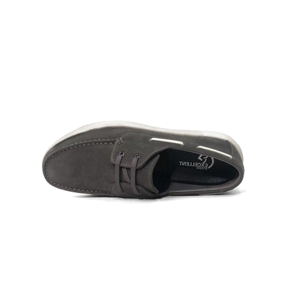 LAILE Twolace Lite Dark Grey Pebble Leather Boat Shoes