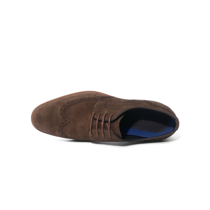 LAILE Matte Nubuck Suede Full Brogue Wingtip Oxford Dress Shoes