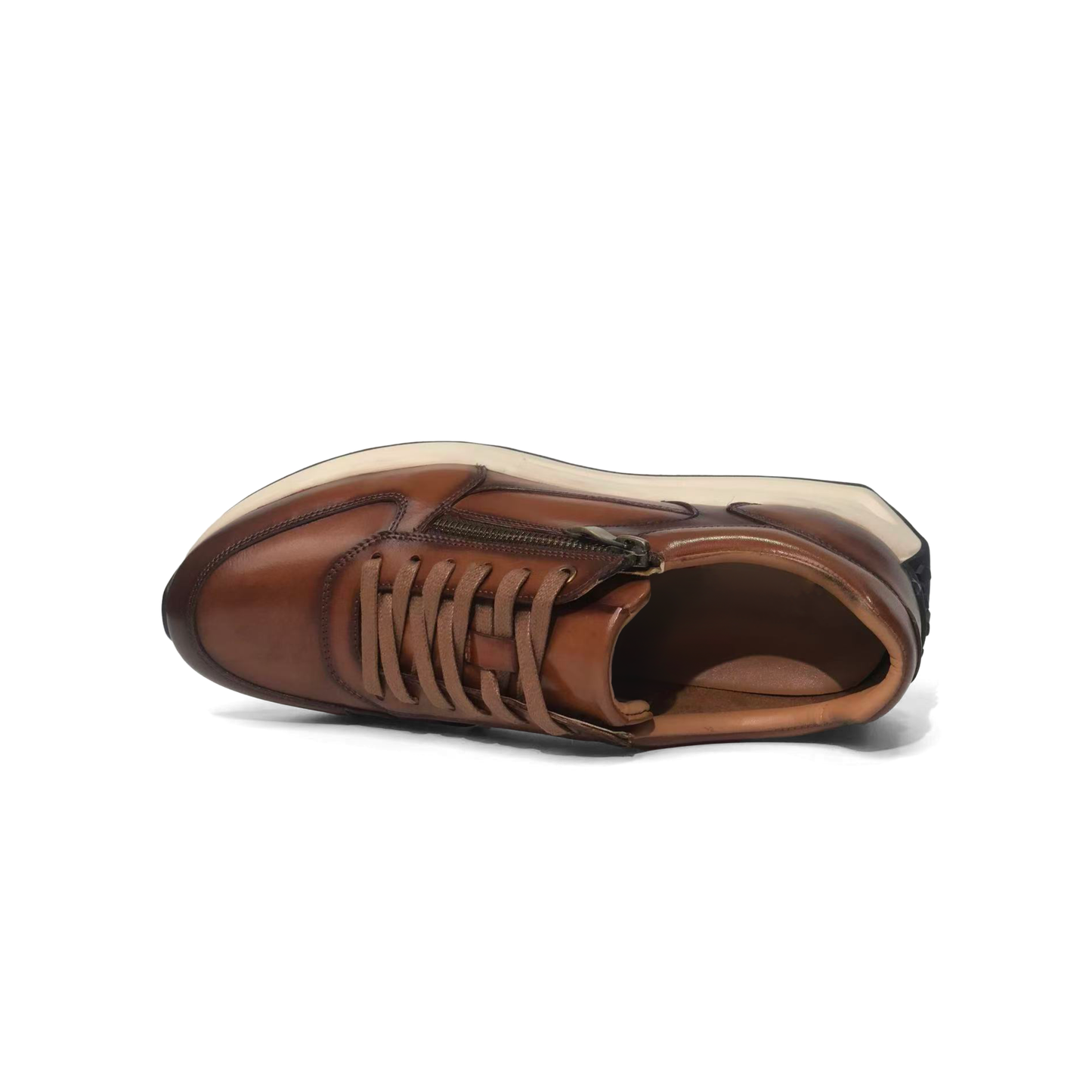 LAILE Two-Tone Burnished Leather Side Zip Wedge Retro Trainers