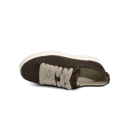 LAILE Pebble Grain Leather Contrast Shell Toe Platform Skate Sneakers