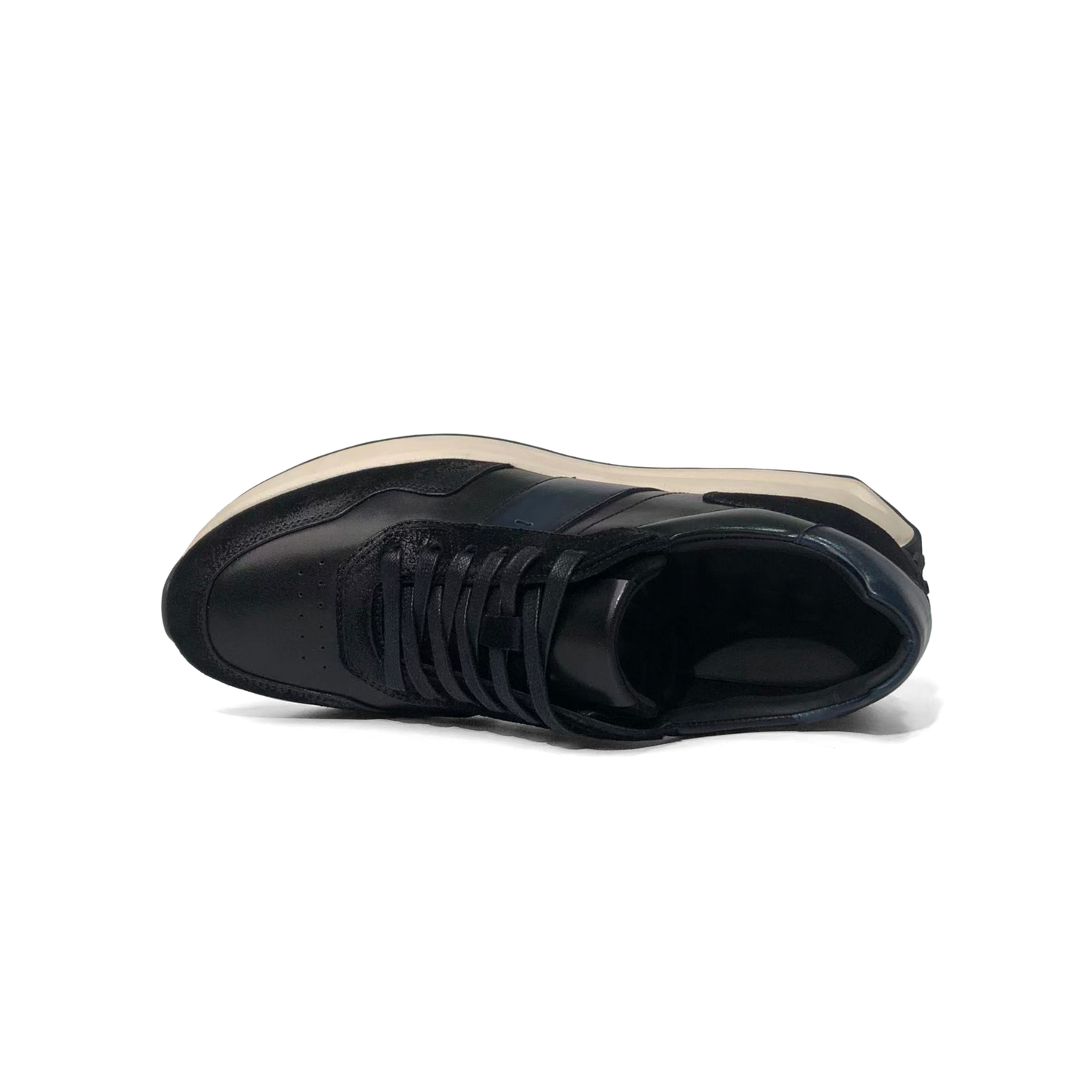 LAILE Mixed Matte Nubuck & Polished Leather Sloped Wedge Retro Trainers