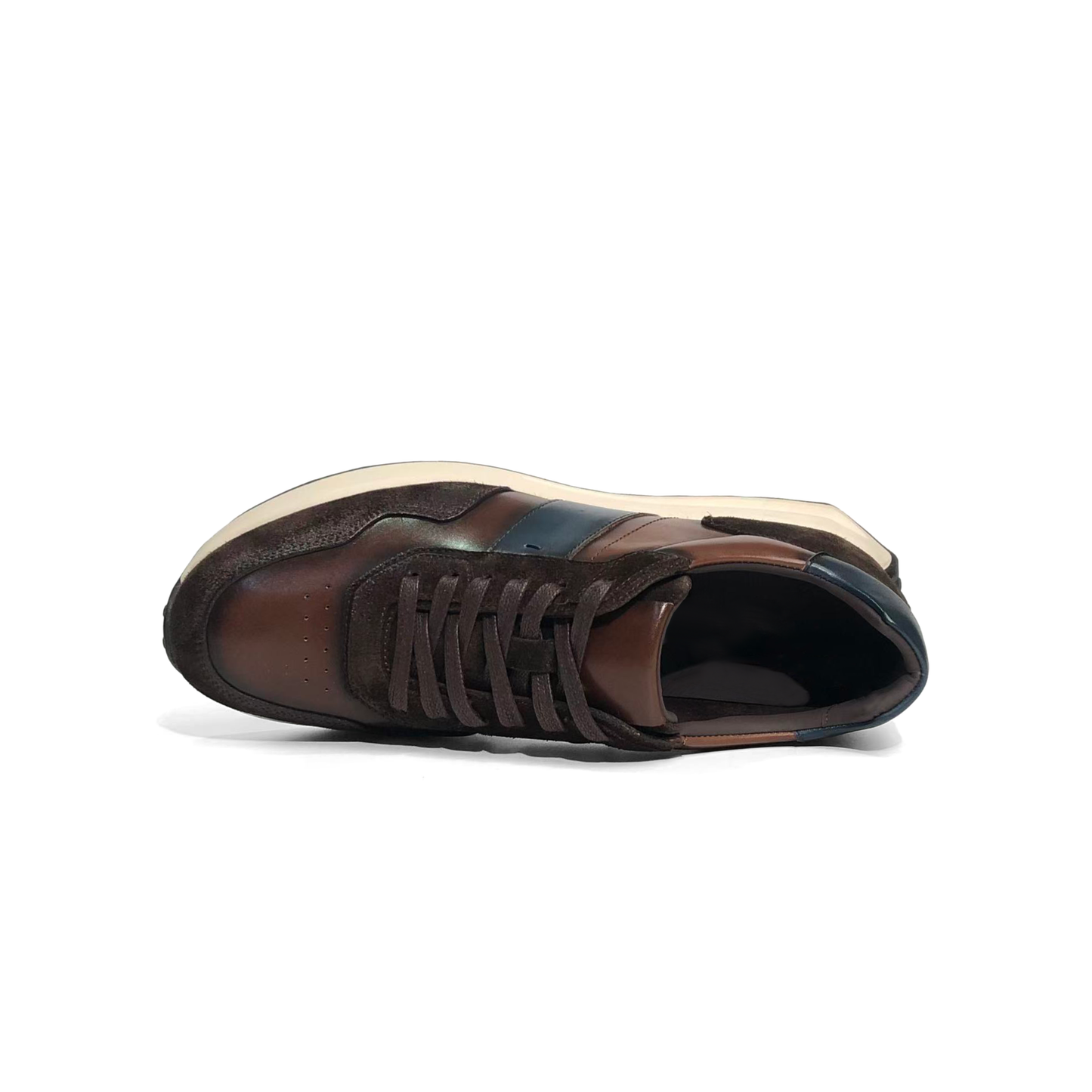 LAILE Mixed Matte Nubuck & Polished Leather Sloped Wedge Retro Trainers