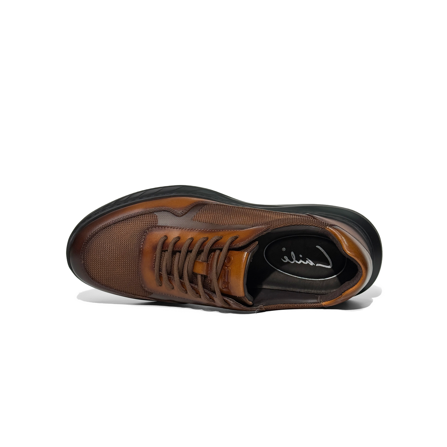 LAILE Black Warrior Casual Men's Leather Shoes, Genuine Leather and Mesh, Breathable, Comfortable, Thick Sole, Versatile