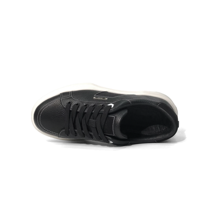 LAILE Pebble Grain Leather & Woven Fabric Hybrid Platform Skate Sneakers