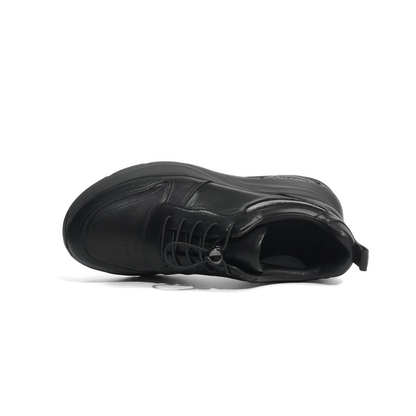 LAILE Black Full Grain Leather Air Cushion Platform Sneakers