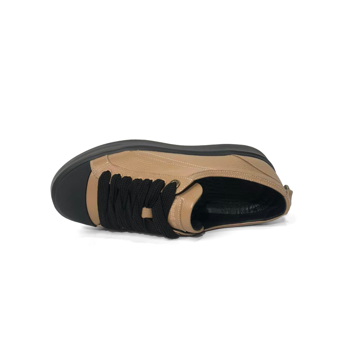 LAILE Pebble Grain Leather Contrast Shell Toe Platform Skate Sneakers