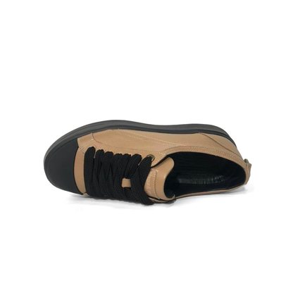 LAILE Pebble Grain Leather Contrast Shell Toe Platform Skate Sneakers