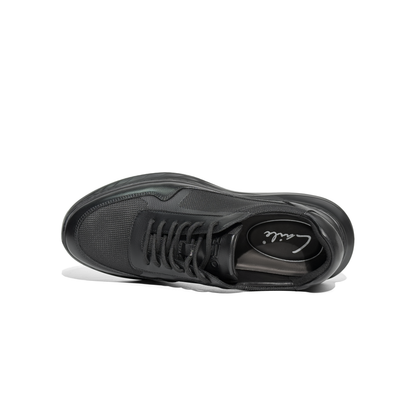 LAILE Black Warrior Casual Men's Leather Shoes, Genuine Leather and Mesh, Breathable, Comfortable, Thick Sole, Versatile