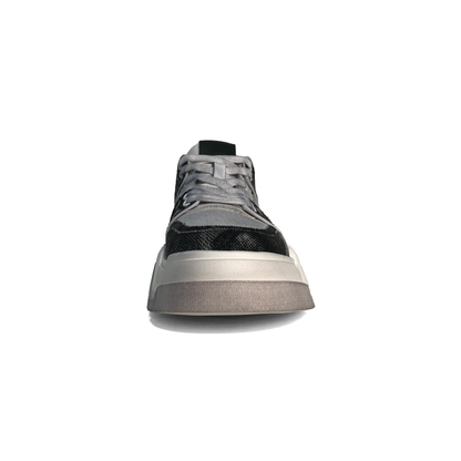 LAILE Two-Tone Canvas Leather Chunky Geometric Platform Skate Sneakers