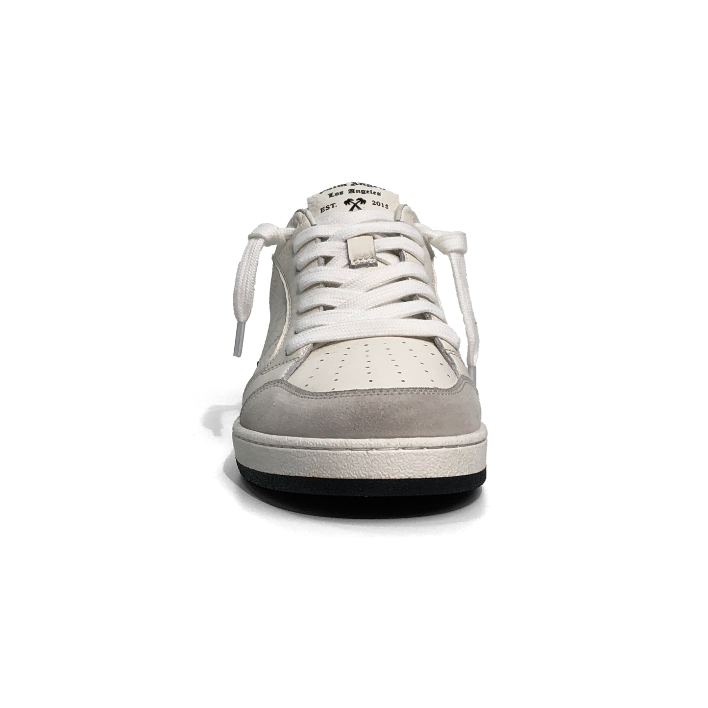 LAILE Pebble Grain Leather & Matte Nubuck Hybrid Low-Top Court Sneakers
