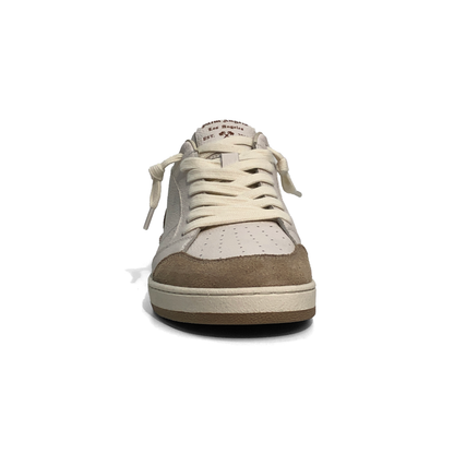 LAILE Pebble Grain Leather & Matte Nubuck Hybrid Low-Top Court Sneakers