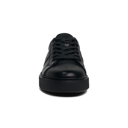 LAILE Natural Pebble Grain Leather Geometric Embossed Strap Platform Business Sneakers