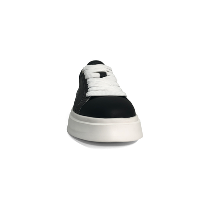 LAILE Pebble Grain Leather Contrast Shell Toe Platform Skate Sneakers