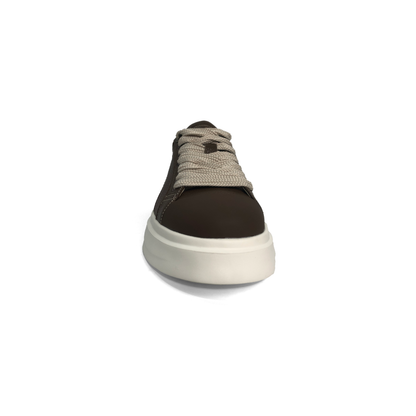 LAILE Pebble Grain Leather Contrast Shell Toe Platform Skate Sneakers