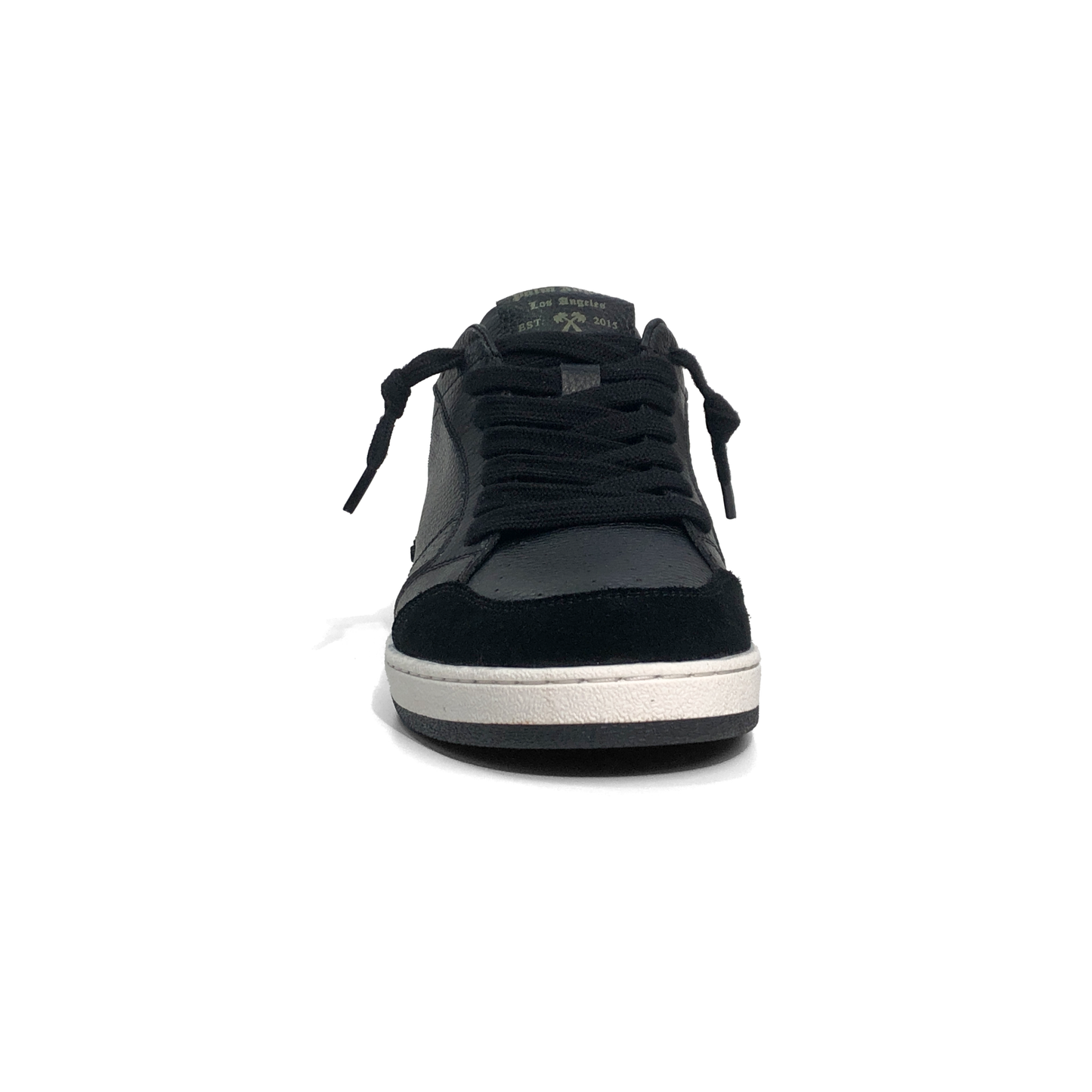 LAILE Pebble Grain Leather & Matte Nubuck Hybrid Low-Top Court Sneakers